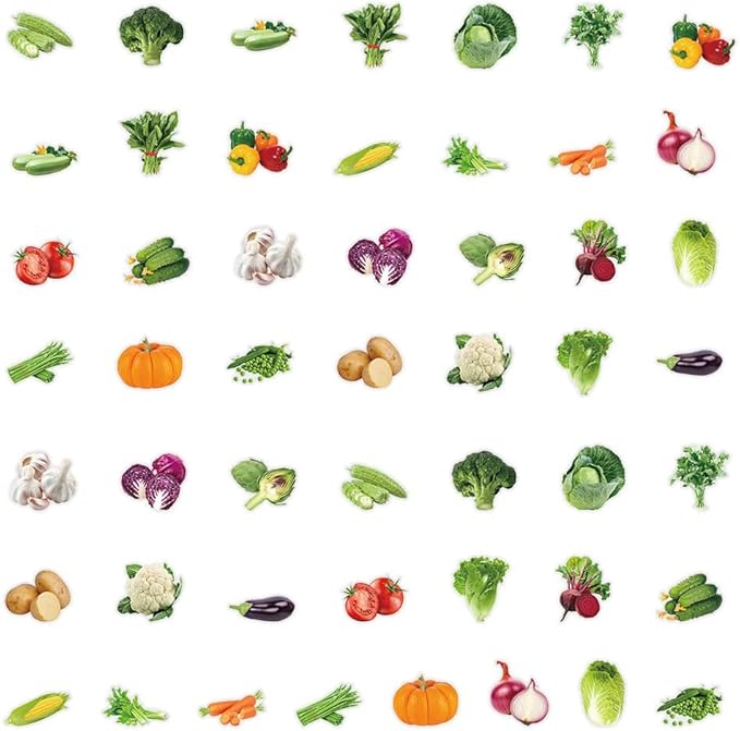 Fruit & Vegetables Stickers for Boy Girls Kids|50 Pcs|Clear PET Waterproof Stickers for Laptop Computer Phone Tablet Flasks Water Bottle Notebook Scrapbook,Trendy Decals Pack(Fruit & Vegetables)