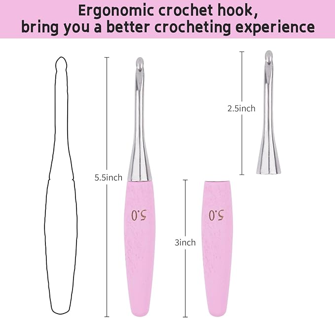 Crochet Hooks 5mm Crochet Hook Soft Lightweight Wood Ergonomic Handle and Stainless Steel Crochet Needles Tip (5 mm-H)
