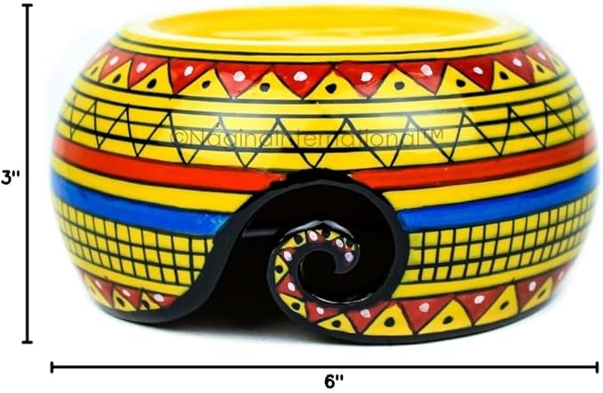 Nagina International Ceramic Attractively Hand Painted Gorgeous Stoneware Yarn Ball Storage Bowl With Innovative Dispensing Curl | Knitting & Crochet Accessions (Small, African Yellow)