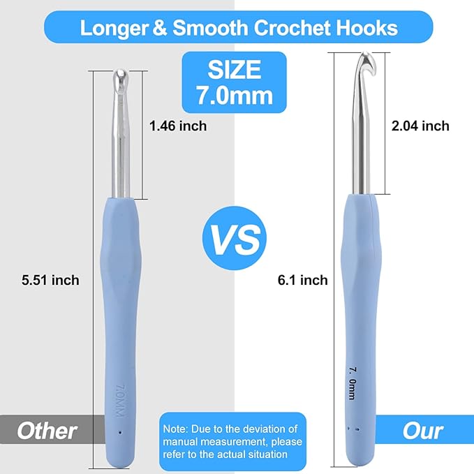 Vodiye 10PCS Crochet Hooks, Professional Extra Long 7.0mm, Ergonomic Handle, Colorful, Aluminum & Plastic Material, Perfect for Beginners & Experienced Crochet Hooks Lovers