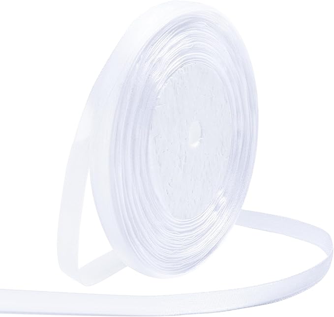 White Ribbon for Gift Wrapping 3/8 inch Sheer Organza Ribbon for Flower Bouquet Tulle Chiffon Ribbons for Wedding Invitations Christmas Halloween Decorations Crafts 50 Yards
