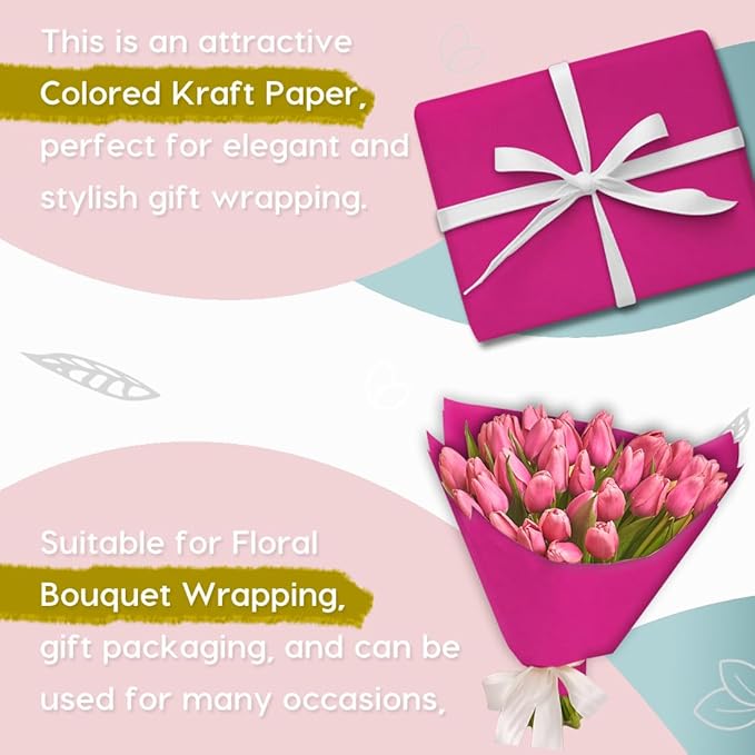 PerkHomy 36" x 1,440" (120') Rose Red Kraft Paper Roll for Craft Bulletin Board Paper Art Table Covering Crafting Gift Wrapping Bouquet Packing Parcel 80GSM 55LB (Rose Red, 36" x 120')