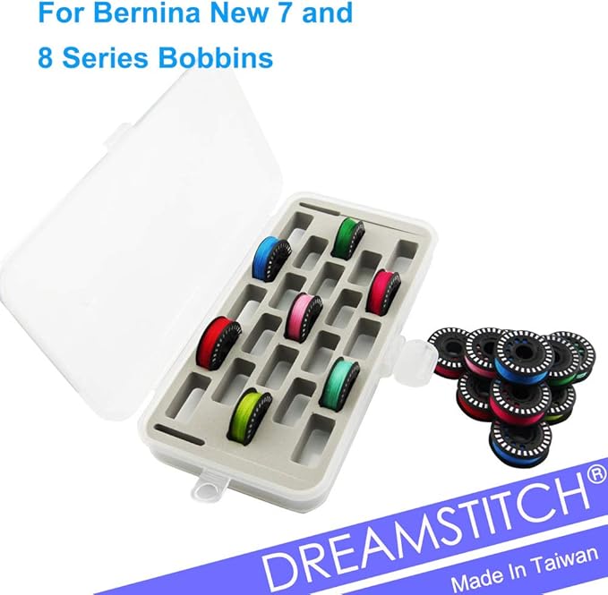 DREAMSTITCH Bobbin Case for Bernina New 7 and 8 Series Jumbo Bobbin Sewing Bobbin Storage Case and Saver Holds 23 Bobbins Box Organizer - Gray