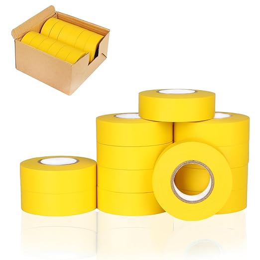 12 Pack Yellow Flagging Tape, Non Adhesive Surveyors Tape, Neon Tree Marking Ribbon, Great Visual Labeling for Boundaries and Hazardous Areas Marking, 1 in. x 150 ft