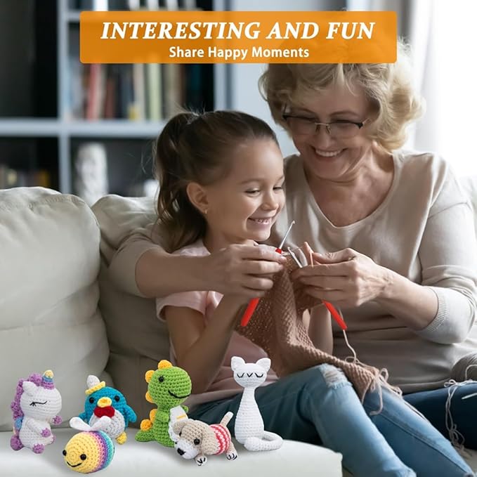Crochet Kit for Beginners – 6 PCS Crochet Animal Kit, Knitting Beginners Kit with Step by Step Videos, Yarn, Crochet Hook, Great Birthday Holiday Gift (Knitting Kit 2)
