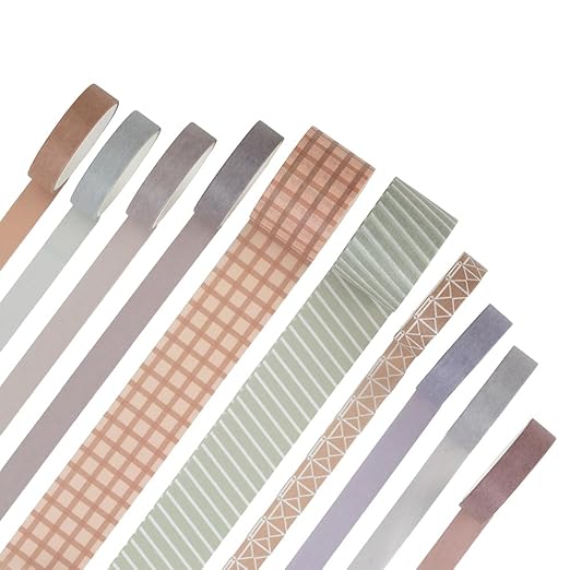 10 Rolls Washi Tape Set, Solid Color & Grid Decorative Tapes for Journals, Scrapbooking, Gift Wrapping, Decor & Crafts (Sunset)