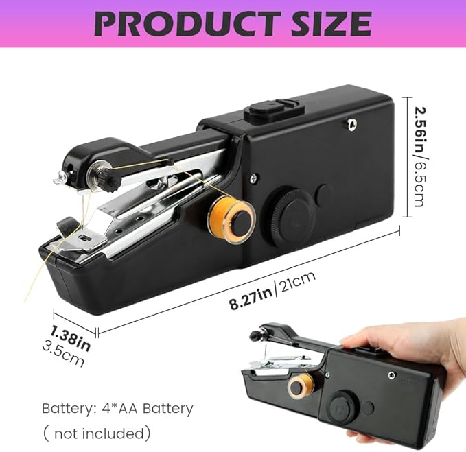 Handheld Sewing Machine - Mini Portable Quick Sewing Machine - Black - About 21x6.5x3.5cm/8.27x2.56x1.38inch - Plastic, Metal