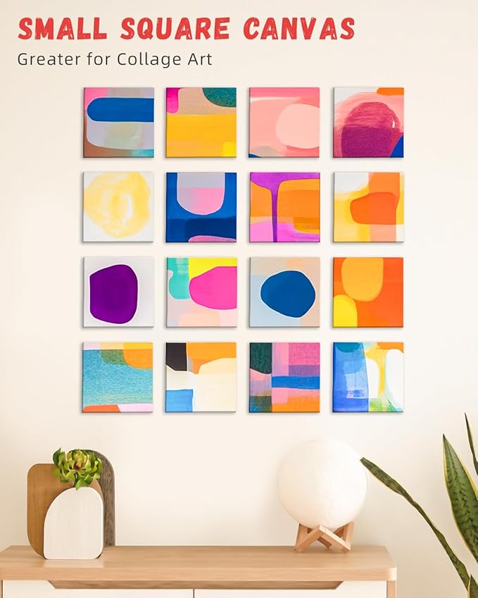 Simetufy 48 Pack 4x4 Inch Mini Canvas Boards 100% Cotton Primed Painting Panels, Acid-Free for Oil, Watercolor & Acrylic Painting for Art Projects