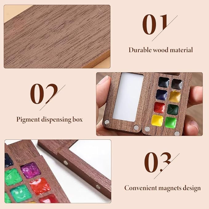 Mini Watercolor Paint Set, 2026 New Mini Watercolor Travel Set with Picture Book, Wooden Paint Palette for Painters, Artists, and Students (8 Grids)