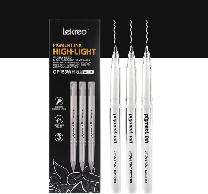 Gold Silver White Ink Gel Pens, 1mm Medium Fine Point, Opaque archival Ink Pen for Dark Paper Drawing,Sketching, Illustration, Card Making, Bullet Journaling (White Ink - 3 Packs)