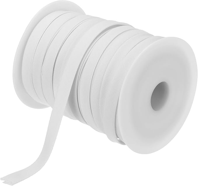 MECCANIXITY 2/5 Inch Double Fold Bias Tape Polyester Continuous Bulk Bias Tape for Sewing,Seaming Quilting Hemming Binding Crafts (White 55 Yards)