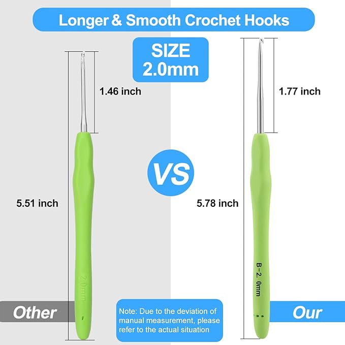 Vodiye Professional Extra Long 2mm Crochet Hooks Set, Ergonomic Handle, for Beginners & Experienced Lovers