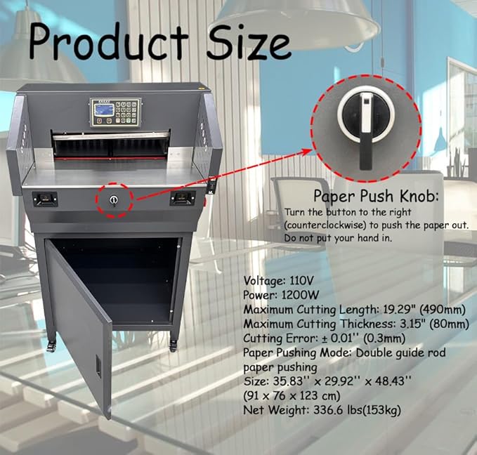 19.3in/49cm Width Electric Paper Cutter Guillotine Industrial Paper Trimmer with Program Control Heavy Duty Commercial Stack Cutter for Office/Printing