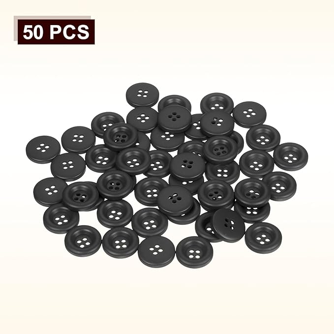 HARFINGTON 50pcs Sewing Button 15mm (5/8 Inch) 4 Holes Resin Thickened Round Crafting Replacement Buttons for Clothing DIY Crafts Decoration, Black
