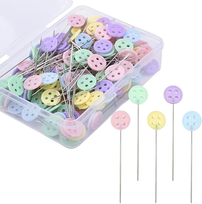 200pcs Colored Sewing Pins for Fabric Flat Head Straight Pins with Storage Box Quilting Pins Fixed Sewing Marker Needle for Dressmaker,Sewing Project,Jewelry Making, DIY Craft (Button)