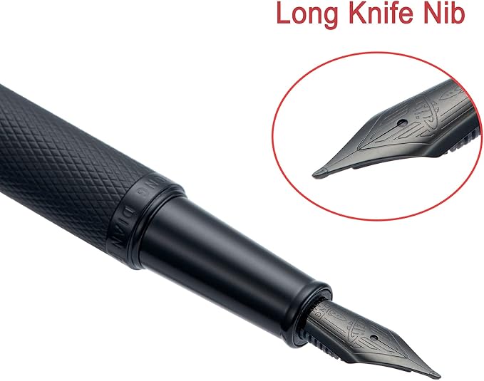 Hongdian Black Forest Fountain Pen Blade Nib Classic Design Calligraphy Pen with Converter and Metal Pen Case Set