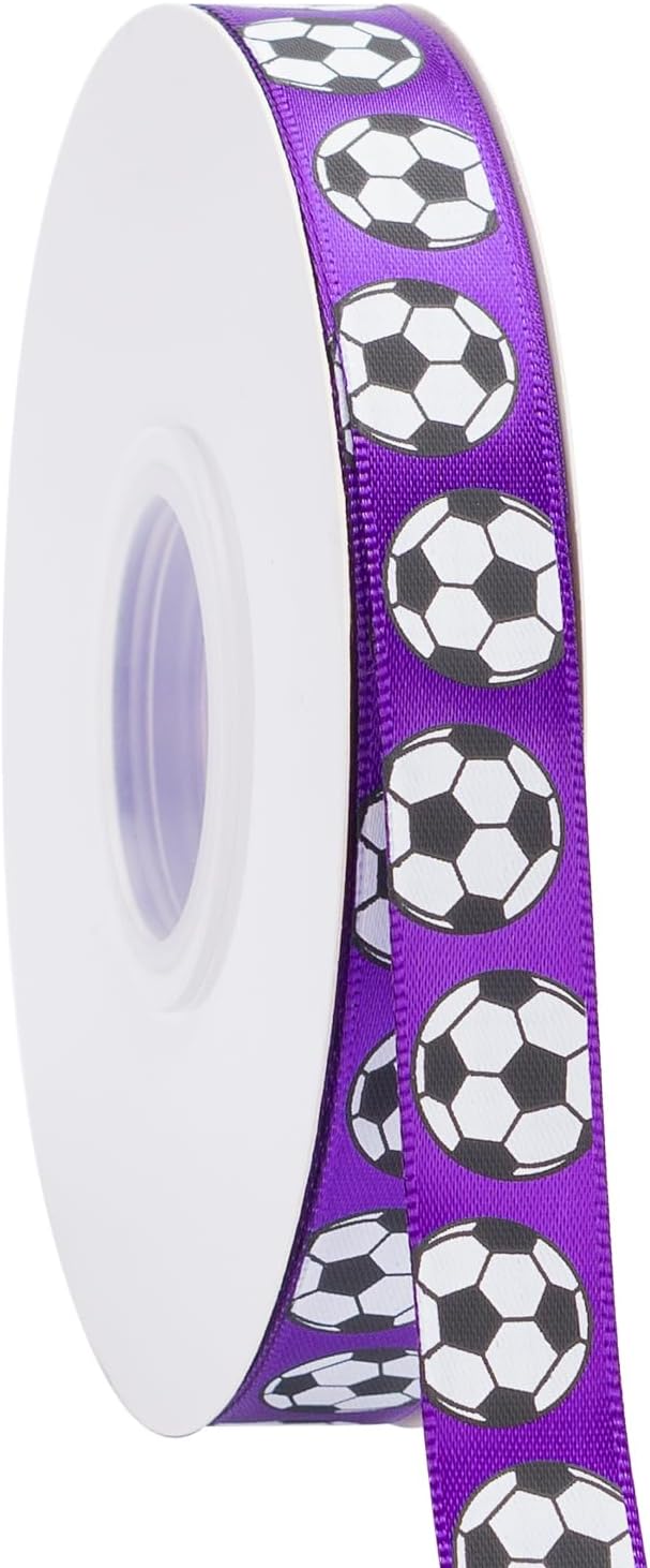 Soccer Ribbon,5/8-Inch x 50-Yard,White/Purple,Use for Team Hair Bows,Wreath,Sport Lanyards,Gift Wrapping,Party Decoration,All Crafting and Sewing (Purple, 50-Yard)