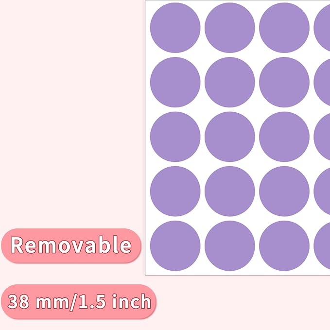 1.5" Round Colored Removable Stickers Labels - Purple,Pack of 500