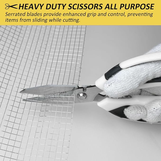 Scissors Heavy Duty Set, Ultra Sharp Stainless Steel Shears with Protective Cover, Easy Cutting Cardboard, Wires, Fabric, Leather, Iron Mesh (White)