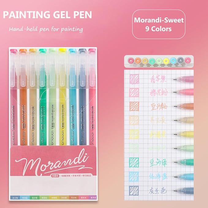 Gel Pens with Fine Point 0.6mm, 9 Colors Drawing Pencils for Adult Coloring Books Smooth Writing Pen Set for Journaling(Morandi Sweet)