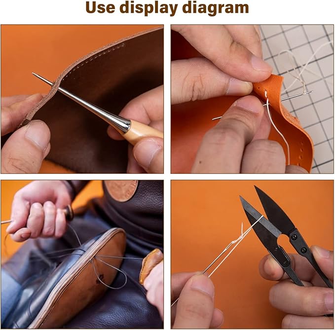 WUTA 31Pcs Leather Repair Kit Leather Sewing Working Tools Sail Repair Kit with Large-Eye Stitching Needles Waxed Thread Set for DIY Leather Craft (Set A)
