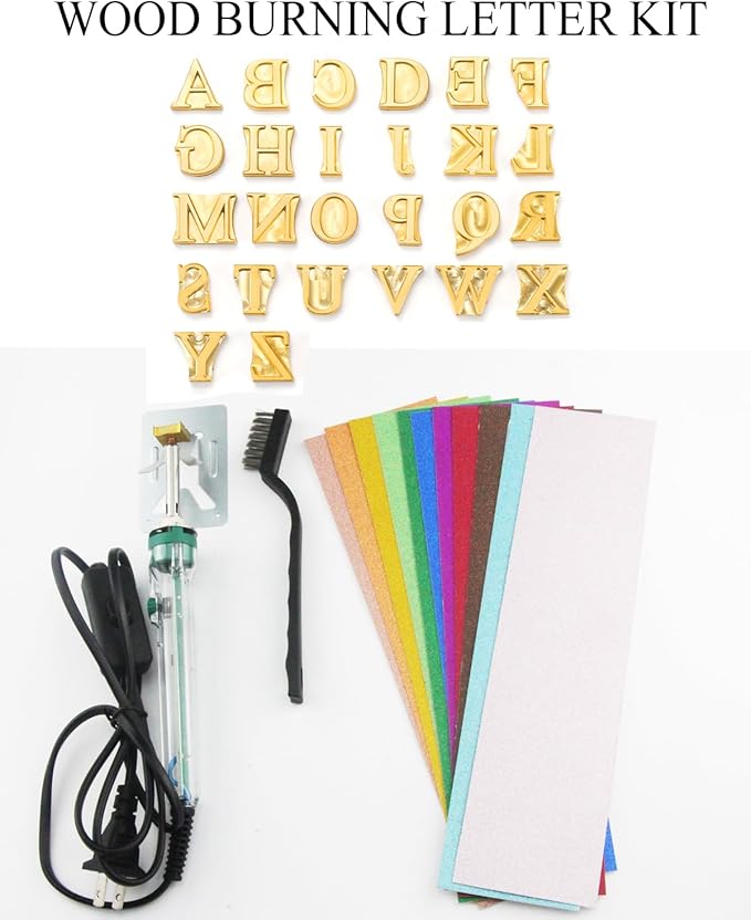 1/2" 26 Pcs Wood Burning Letters Kit with Electric Branding Iron, Wood Burning Letter Stamps for Wood Leather Hats Branding, DIY Gifts for Wedding Birthday Christmas (Brass Letters A-Z)