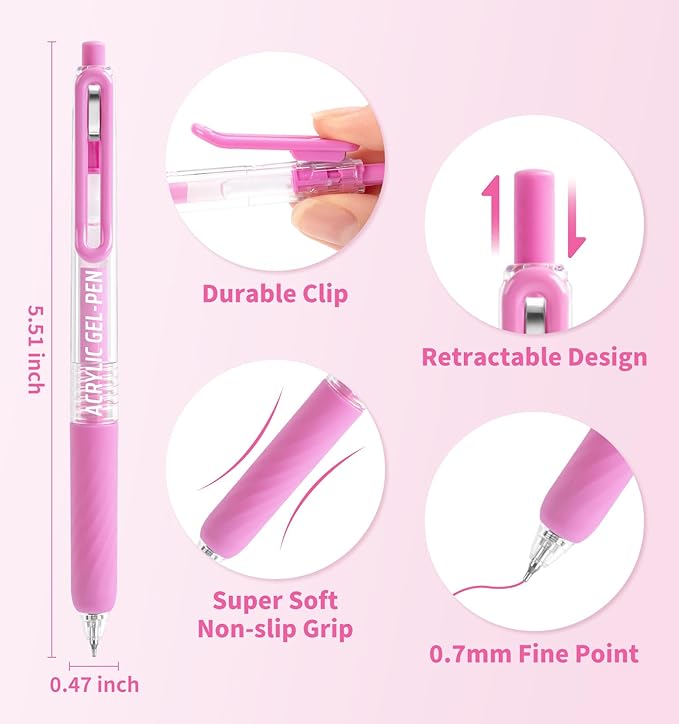 Gel Pens For Coloring, 24 Colors Retractable Colored Pens for Black Paper & White Paper, 0.7mm Fine Point Colorful Pens for Coloring, Writing, Drawing, Journaling, Note Taking, Office, Home