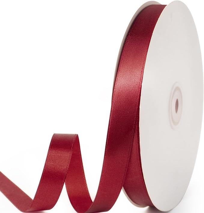 5/8" x 100 Yards Satin Ribbon - Burgundy Silk Ribbon with Spool - Ideal for Gift Wrapping, Floral Bouquets, Crafts, Wedding Party Decorations, Christmas and Sewing Projects