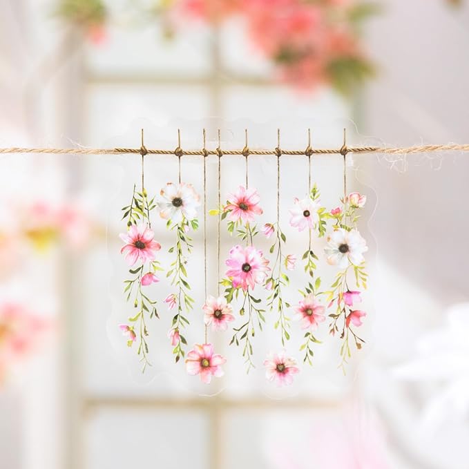 Hanging Floral PET Stickers Set, 60PCS Botanical Flower Stickers for Scrapbooking, Journaling, DIY Crafts, and Art Supplies
