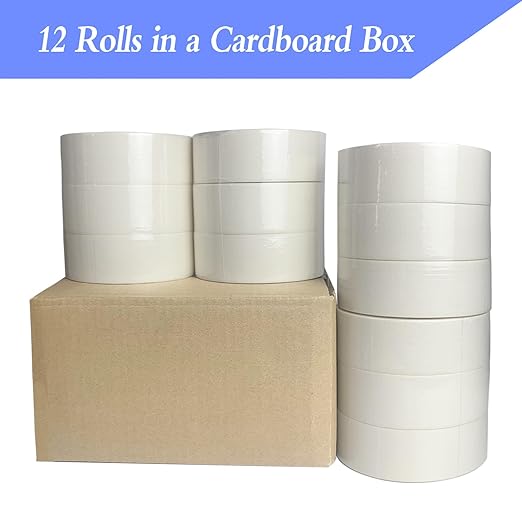 Lazybug studio Masking Tape 2 Inch Wide, 12 Pack White Masking Tape for General Purpose Use, 2 Inch x 55 Yards x 12 Rolls, 660 Yards in Total