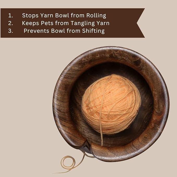 Wooden Large Yarn Bowl (7x4) – Handmade Pot-Shaped Yarn Holder for Crocheting & Knitting – Crochet Bowl for Yarn Ball Storage – Christmas Gift for Knitters & Crafters