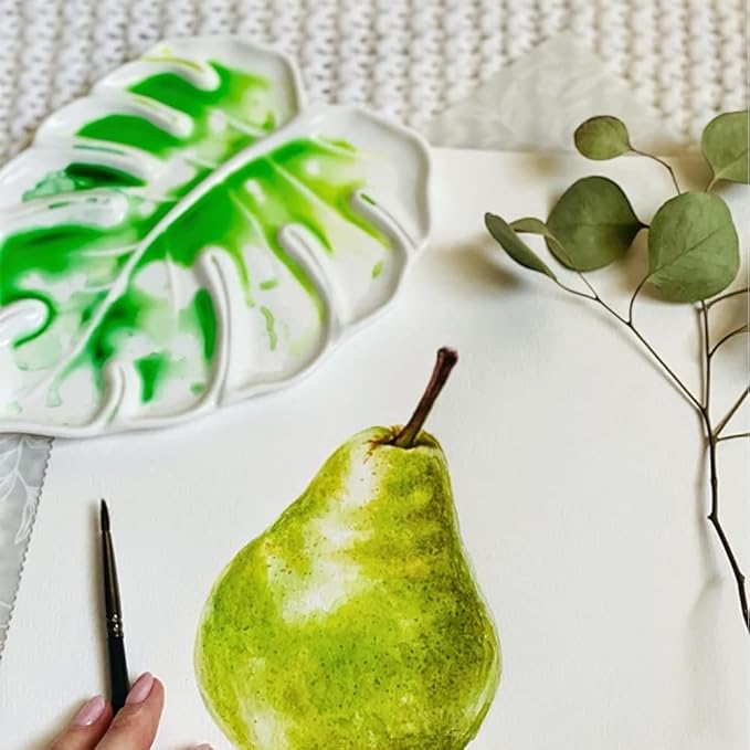Bower Bird Porcelain Watercolor Palette 6.7in Monstera Leaf Artist Professional Ceramic Palette (Porcelain)