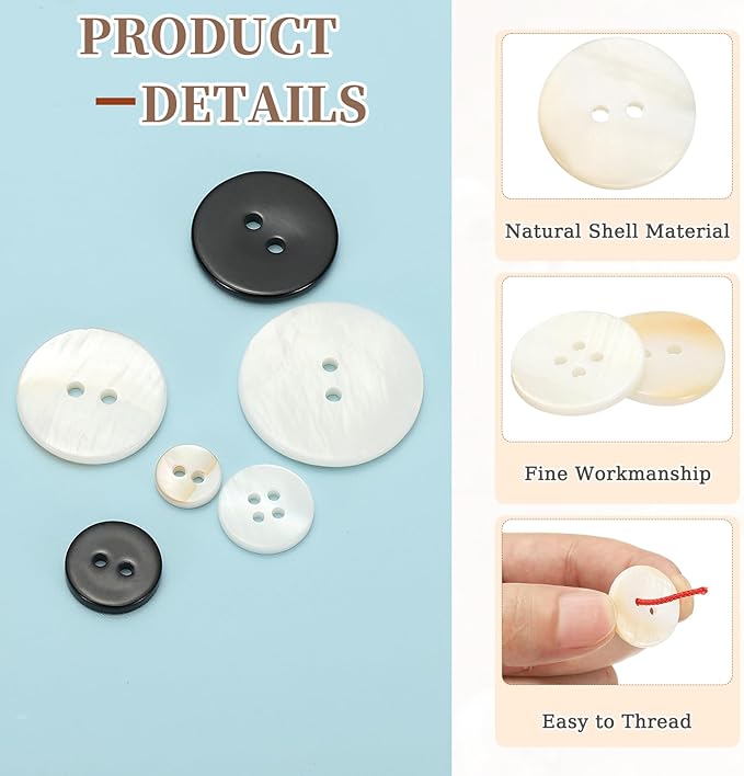uxcell 60Pcs Natural Shell Button, 2 Hole 23mm Mother of Pearl Buttons for Shirt Coats Suits Jacket Jeans Skirts DIY Sewing Crafts, White