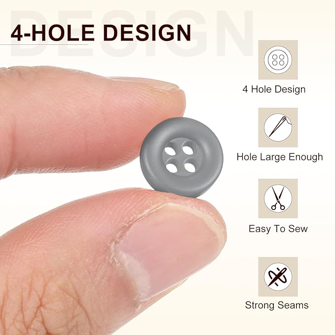 HARFINGTON 50pcs Sewing Button 11mm (15/32 Inch) 4 Holes Resin Thickened Round Crafting Replacement Buttons for Clothing DIY Crafts Decoration, Gray
