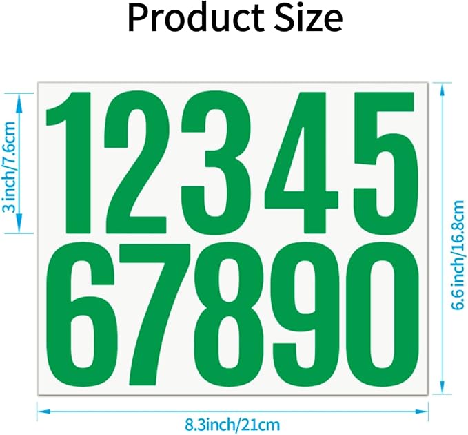 10 Sheets Vinyl Mailbox Number Stickers - Self-Adhesive Address Labels for Cars, House Doors, Windows & Metal Mailboxes (Green, 3 inch)
