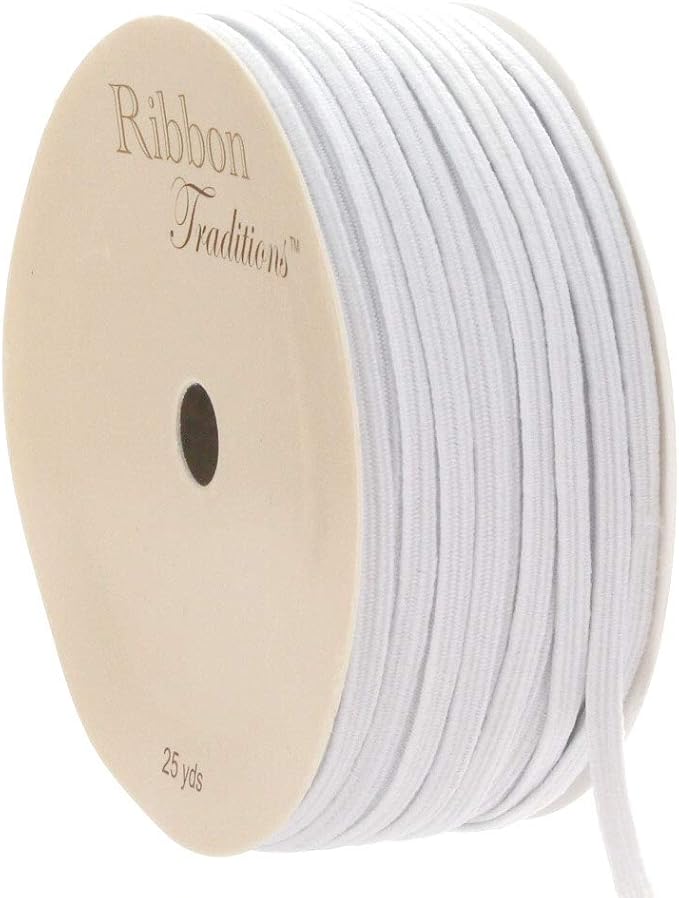 1/8" Width Skinny Elastic Band - Braided Cord - White 25 Yards - USA Warehouse