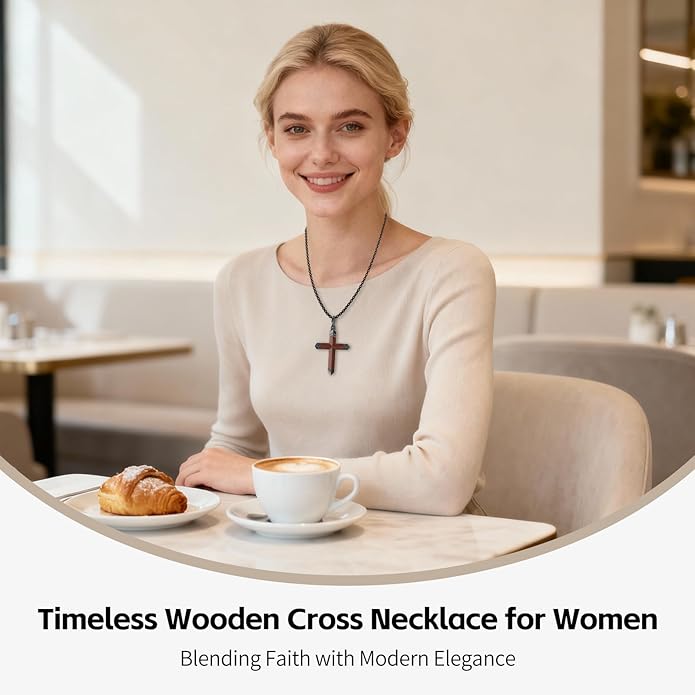 Wooden Cross Necklace for Men and Women 304L Stainless Steel Durable Snag-Free Box Chain with Reinforced Clasp Christian Jewelry Gift for Dad/Son/Husband/Loves/Friends