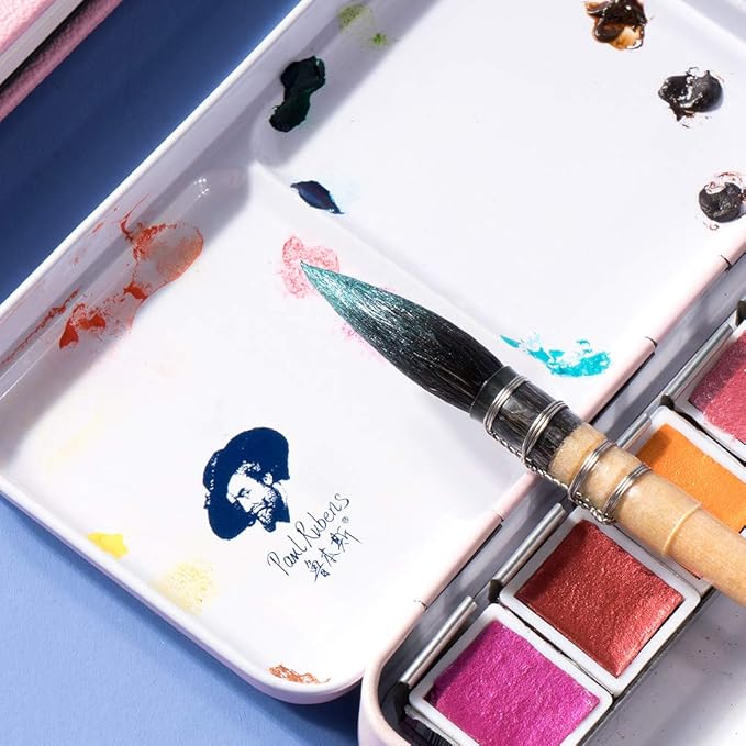 Paul Rubens Watercolor Paint Artist Grade 12 Colors, Metallic Glitter Watercolor Paints Set Solid Cakes with Palette and 100% Cotton Hot Press Watercolor Journal for Artists Painters
