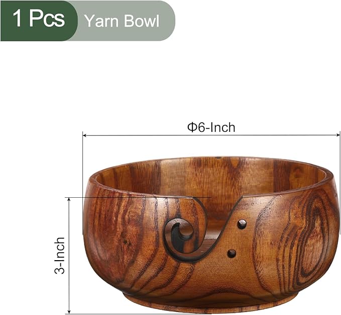 YOKIVE Wooden Yarn Bowls for Crochet Bamboo Yarn Knitting Bowl for Mother Grandma Women Lover, 6" x 3"