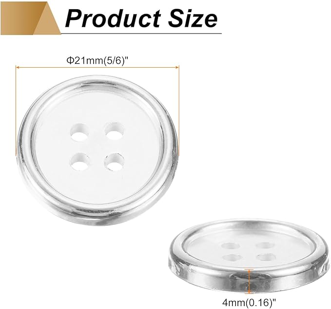 HARFINGTON 50pcs 34L Plastic Sewing Buttons 21mm 5/6" 4-Hole Round Replacement Craft Button for Coats Sewing Clothing and DIY, Silver