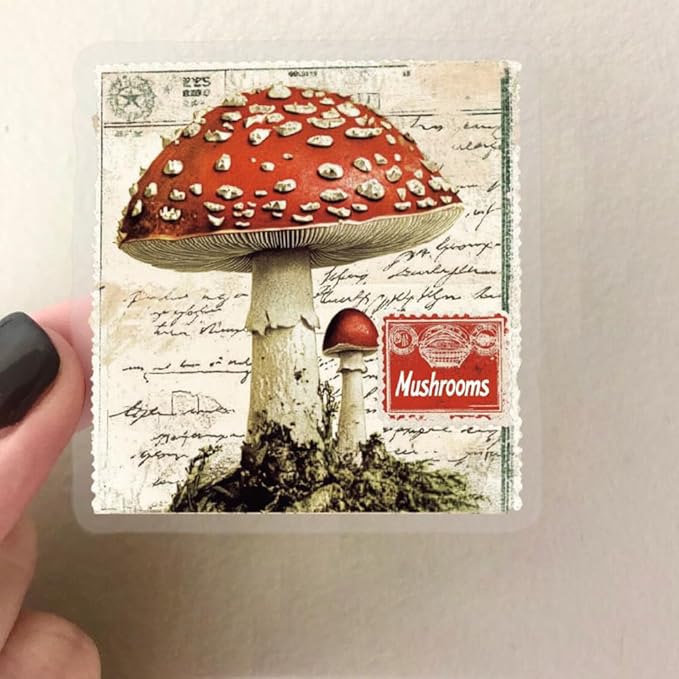 YOKSAS 50PCS Vintage Nature Mushroom Clear Scrapbook Stickers – Retro Botanical Fairycore Stickers for Journaling, Planners, Crafts, Cards & Art Projects