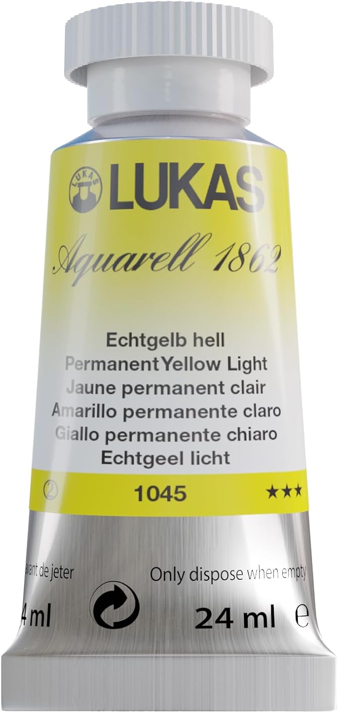 Lukas 1862 Aquarell Artists' Watercolor Tubes, Permanent Yellow Light 24 ml - Vibrant Professional Grade Watercolor Paint - Easy-to-Wet, Intense Color, Long-lasting - For Professional Watercolorists