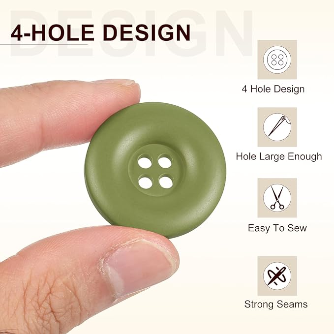 HARFINGTON 50pcs Sewing Button 30mm (1-3/16 Inch) 4 Holes Resin Thickened Round Crafting Replacement Buttons for Clothing DIY Crafts Decoration, Green