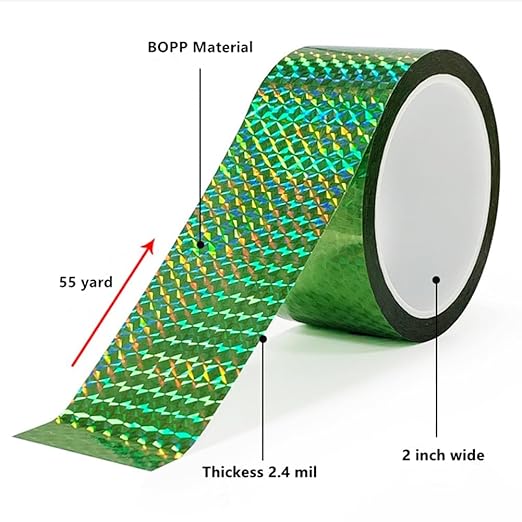 Self-Adhesive Holographic Reflective Tape Prism Tape Holographic Reflective Tape for Keep Birds Away, Craft Projects, DIY Art, Home, Daily Use (Green, 1 Inch x 55 Yard)