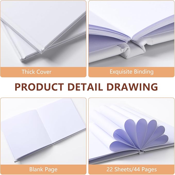 12 Pack White Hardcover Blank Book 5x5 inch, Hardcover Blank Book for Students to Write Stories, Hardcover Sketchbooks Journal（White, 22 Sheets/ 44 Pages Each Notebook）