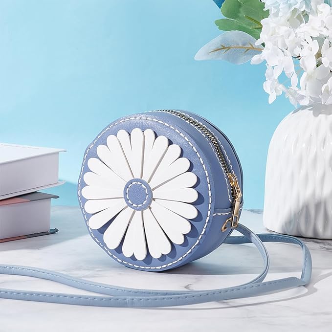 WADORN DIY Purse Sewing Kit, DIY Crafts Lovely Shoulder Bag Sewing Materials Cute Daisy Flower Sewing Pattern Round Bag Kit for Handmade Purse Making Accessories Birthday Xmas Valentine Gift, Blue