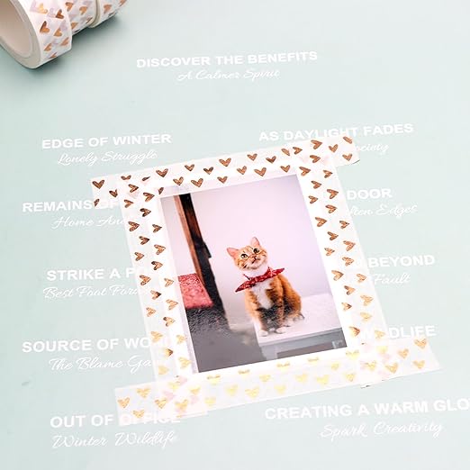 NatSumeBasics 2 Love Washi Tapes Hearts Scrapbook Tape Glitter Foil Masking Tapes for Decor Holiday Wedding (Bronze Hearts Tape)