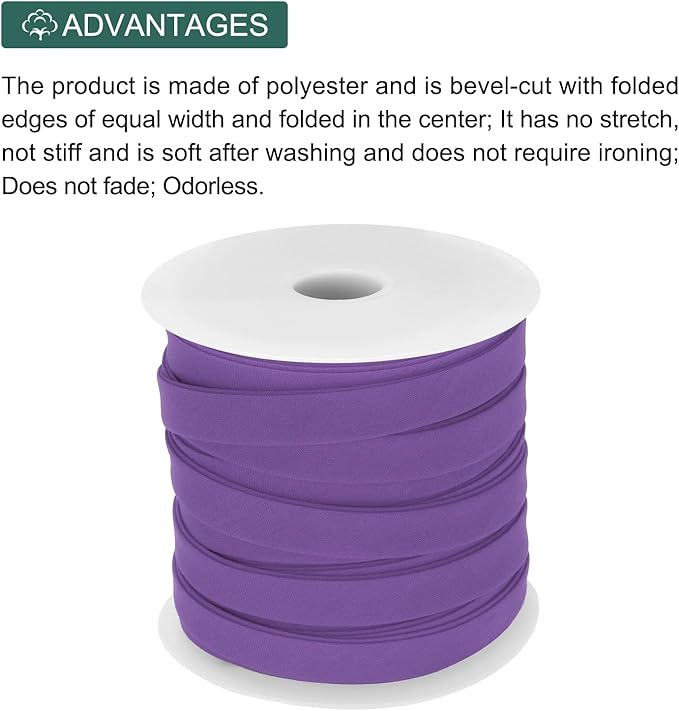 MECCANIXITY 1/2 Inch Double Fold Bias Tape Polyester Continuous Bulk Bias Tape for Sewing,Seaming Quilting Hemming Binding Crafts (Dark Purple 25 Yards)