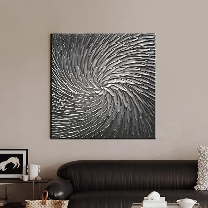 YaSheng Art - 30x30 Inch Large Abstract Art Oil Paintings on Canvas Silver Gray Gradient color Abstract Artwork Modern Home Decor Canvas Wall Art Ready to Hang for Living Room Bedroom