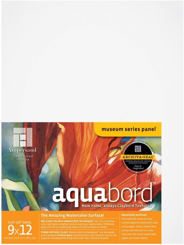 Ampersand Art Supply Watercolor Painting Panel: Museum Series Aquabord, 1/8 Inch Flat Profile, 9" x 12"